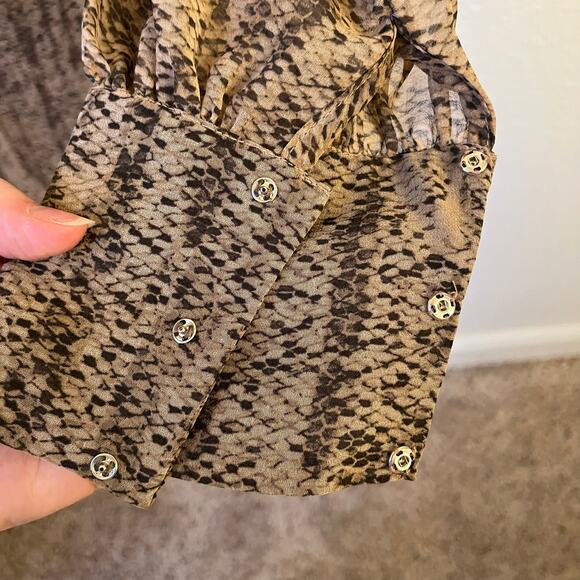 Rory Beca Silk Snakeskin Print Mini Shift Dress Small Cuff Blouson Sleeves Brown - Picture 7 of 12